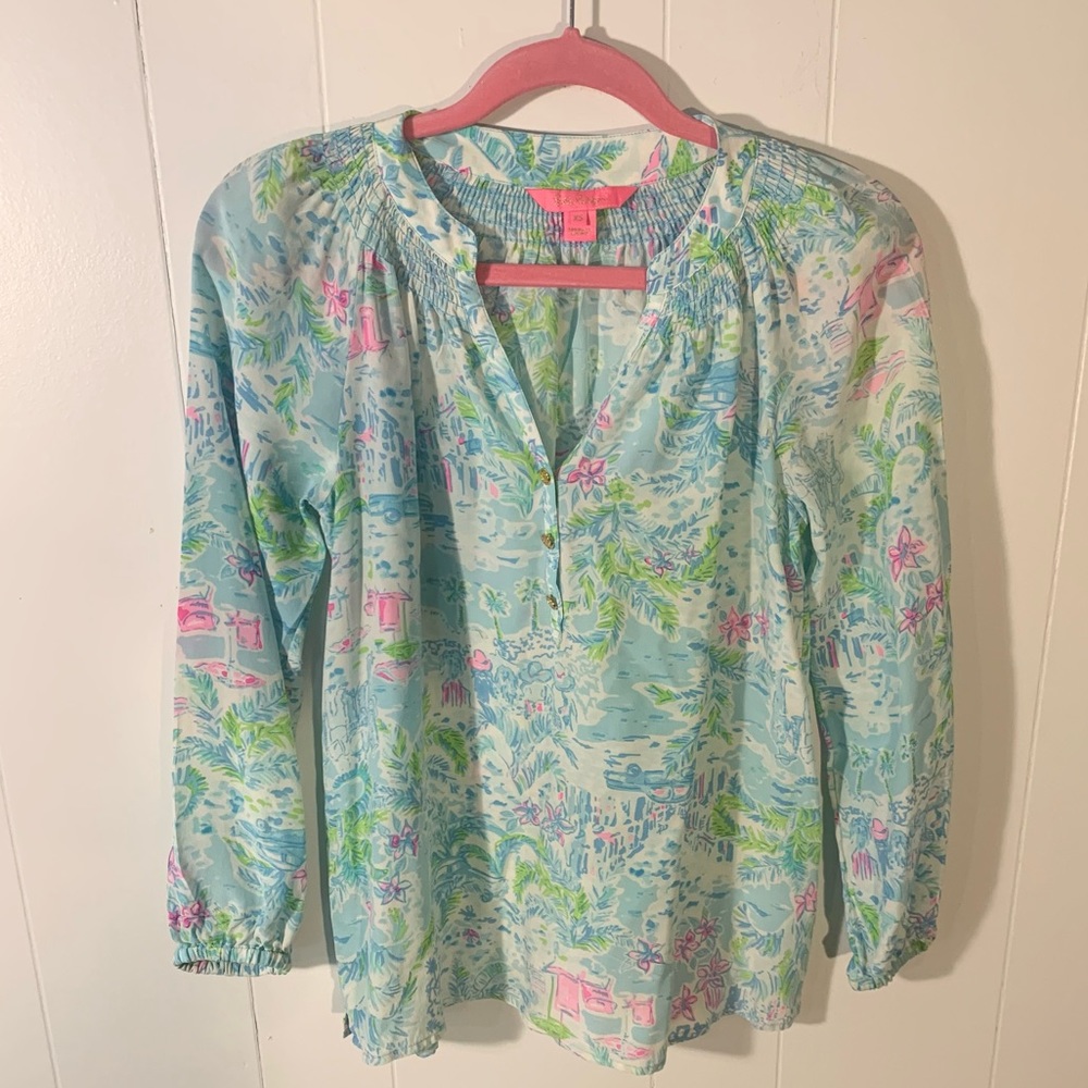 Lilly Pulitzer 100% silk 3/4 sleeve top